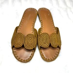 Carrie Forbes Naima Slide, Cognac, Women's Sandals Size 9, Woven Raffia, Slip on